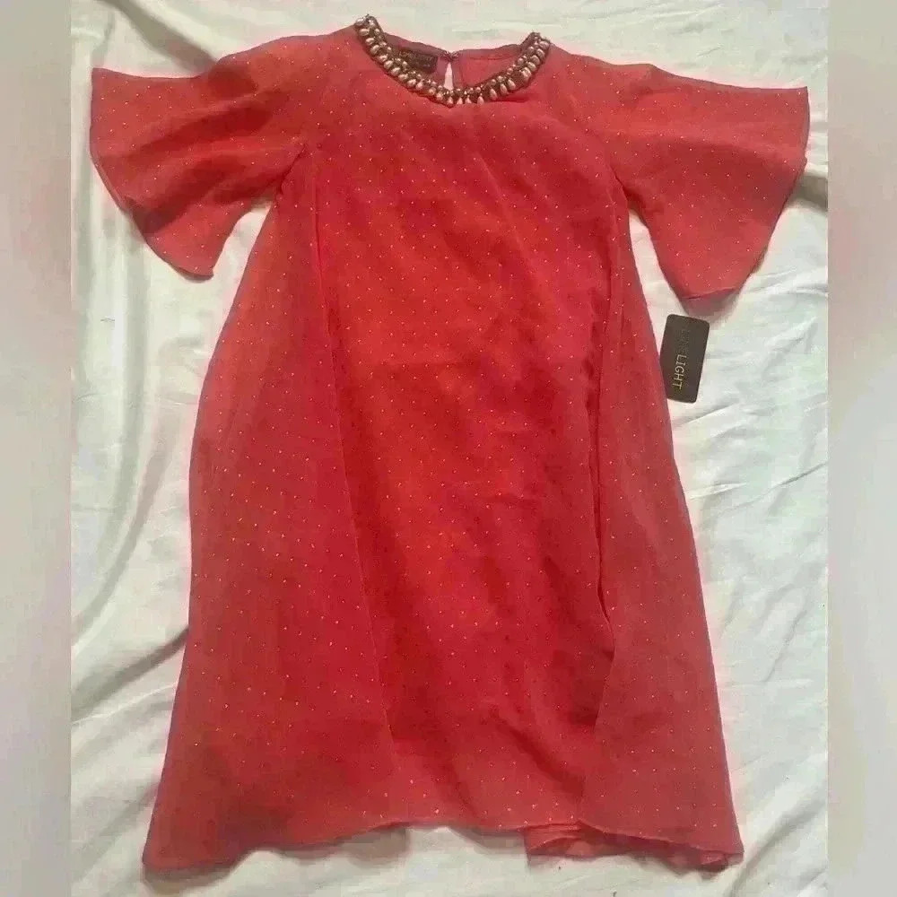 Limelight Chiffon Girls Size 4-5 Dress Coral